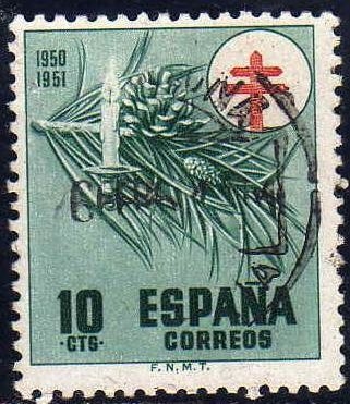 z vendido ESPAÑA 1950 1085 Sello Pro tuberculosis Adorno Navideño 10c Usado Espana Spain Espagne Spagna Spanje Spanien 